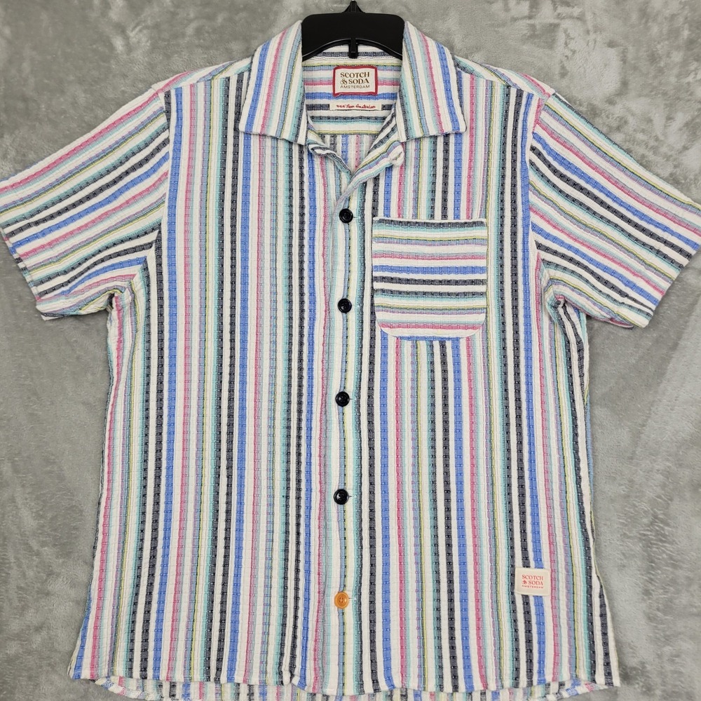 Scotch & Soda Amsterdam Men's M Colorful Stripe Seersucker Short Sleeve Shirt